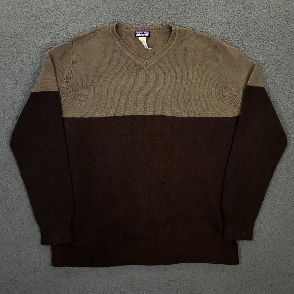 Patagonia Lambswool V-Neck Sweater Mens XL Brown Pullover